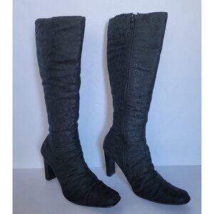 Catherine Malandrino Women's Monogram Knee-High Heeled Boots. Size 7.5